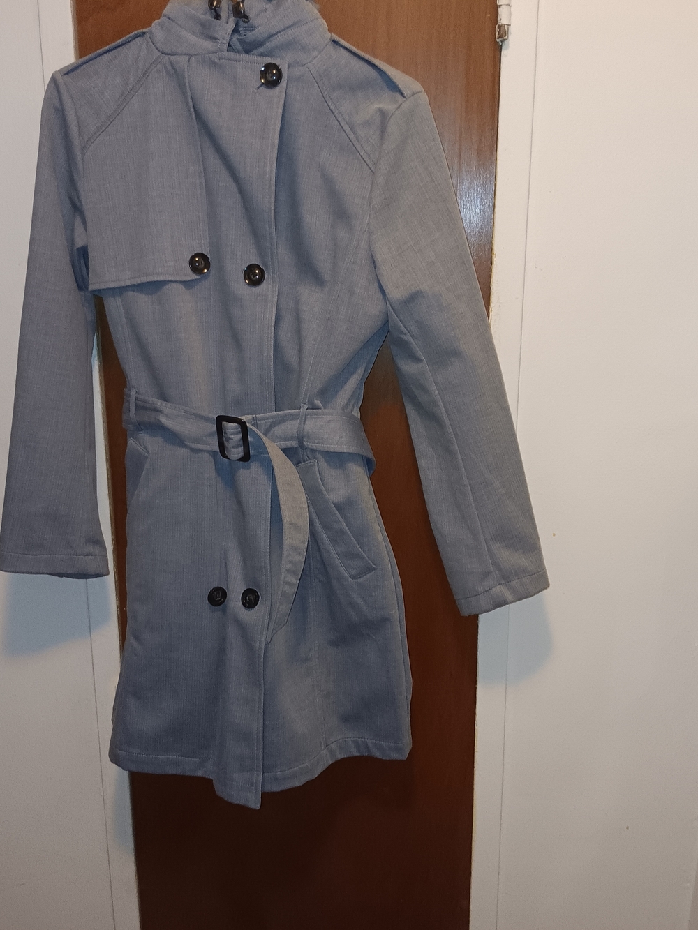 MIA MELON Rain Coat Light Blue Double-Breasted Belted Trench Coat Med